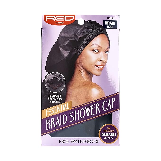 Red by Kiss Essential Braid Shower Cap | Full Coverage for Braids, Locs & Twists | Black & Red | One Size - Beauty Exchange Beauty Supply