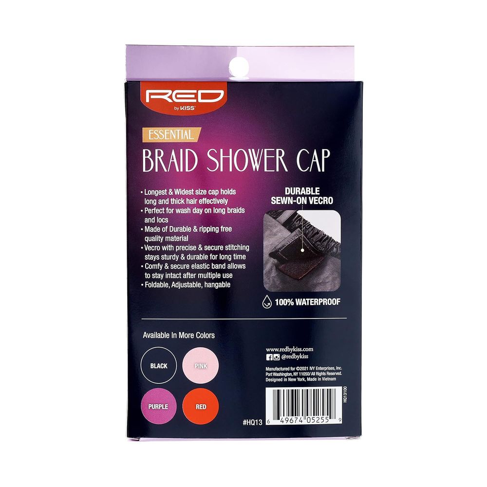 Red by Kiss Essential Braid Shower Cap | Full Coverage for Braids, Locs & Twists | Black & Red | One Size - Beauty Exchange Beauty Supply
