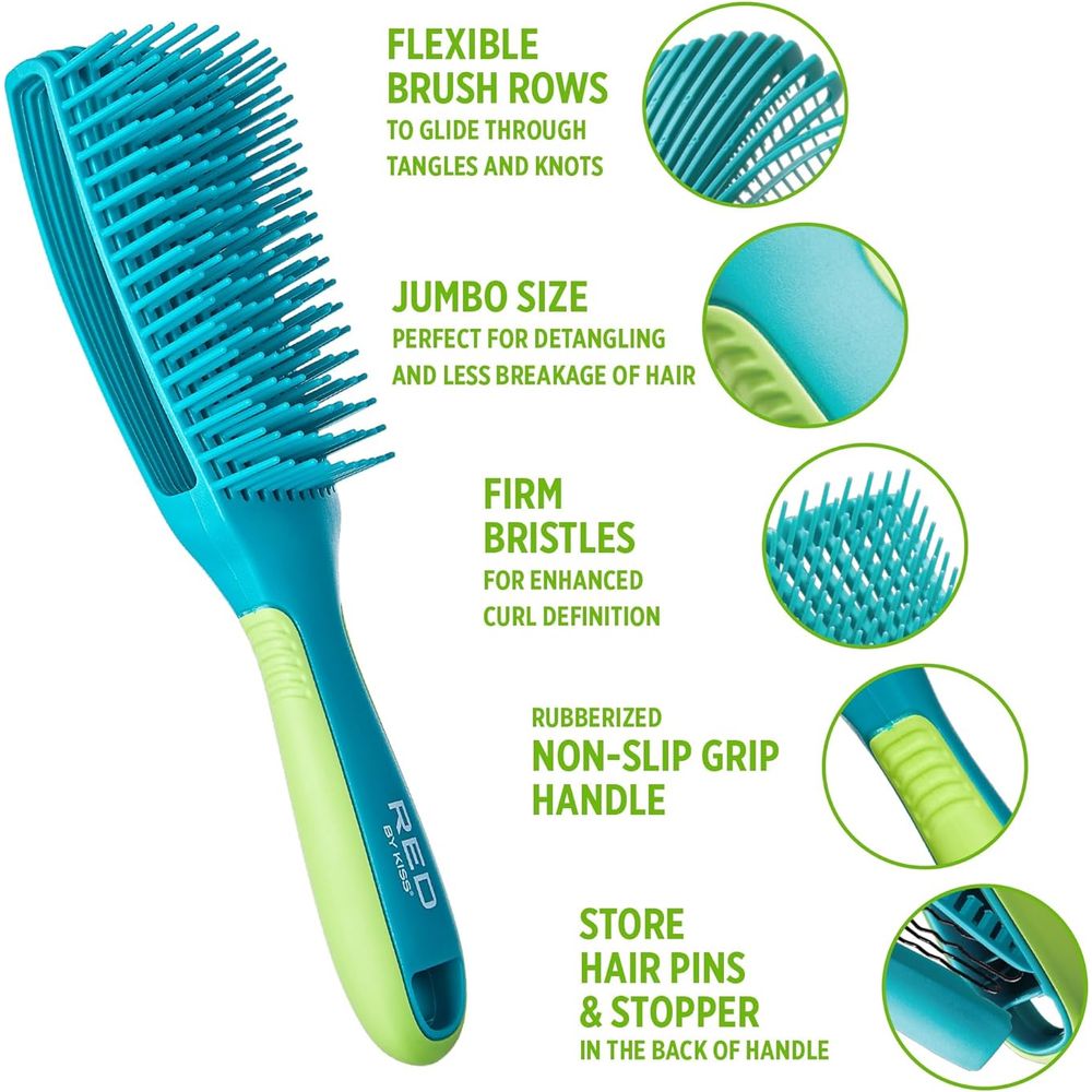 Red by Kiss Flexi Glide & Define Detangle Brush (11 Rows) HH59 – High - Definition Detangling & Curl Styling | Size: 11 - Row Styling Brush - Beauty Exchange Beauty Supply