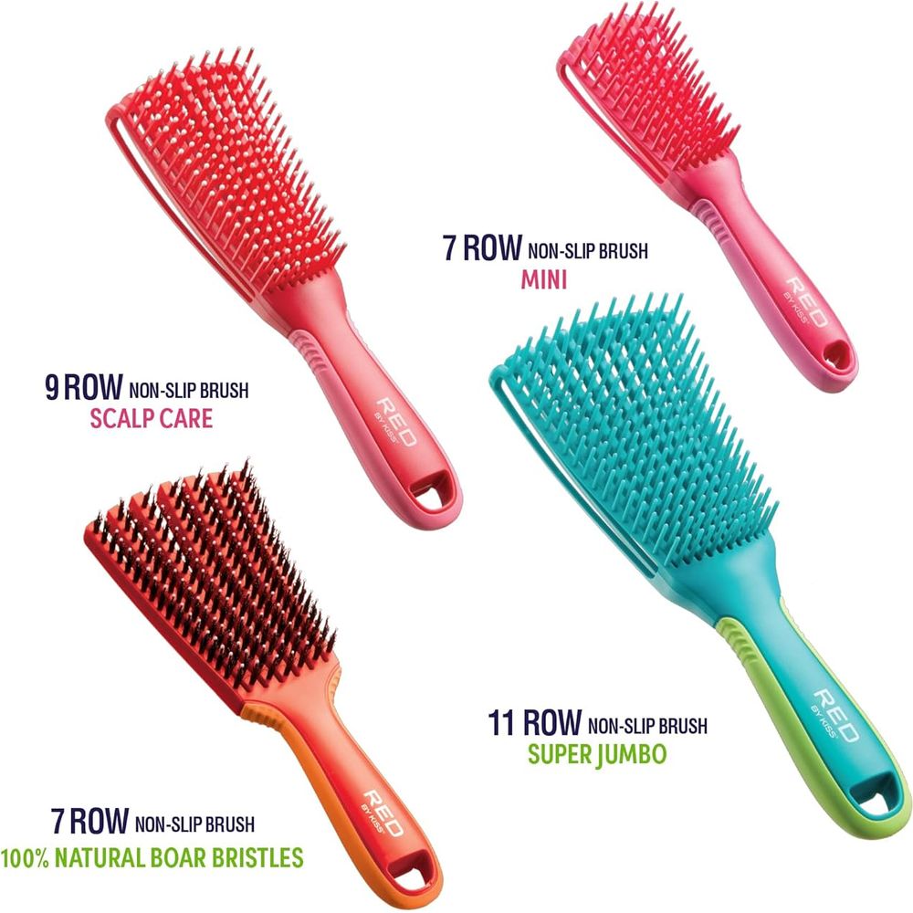 Red by Kiss Flexi Glide & Define Detangle Brush (11 Rows) HH59 – High - Definition Detangling & Curl Styling | Size: 11 - Row Styling Brush - Beauty Exchange Beauty Supply