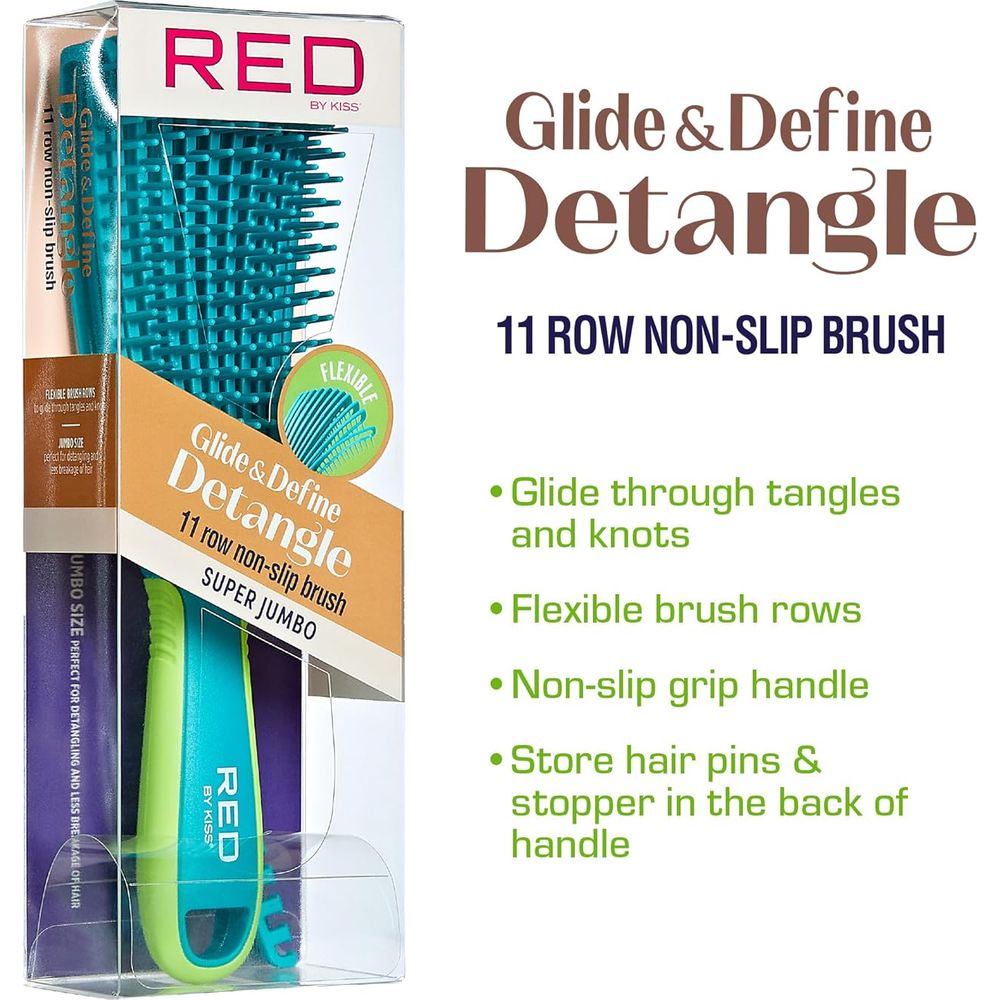 Red by Kiss Flexi Glide & Define Detangle Brush (11 Rows) HH59 – High - Definition Detangling & Curl Styling | Size: 11 - Row Styling Brush - Beauty Exchange Beauty Supply