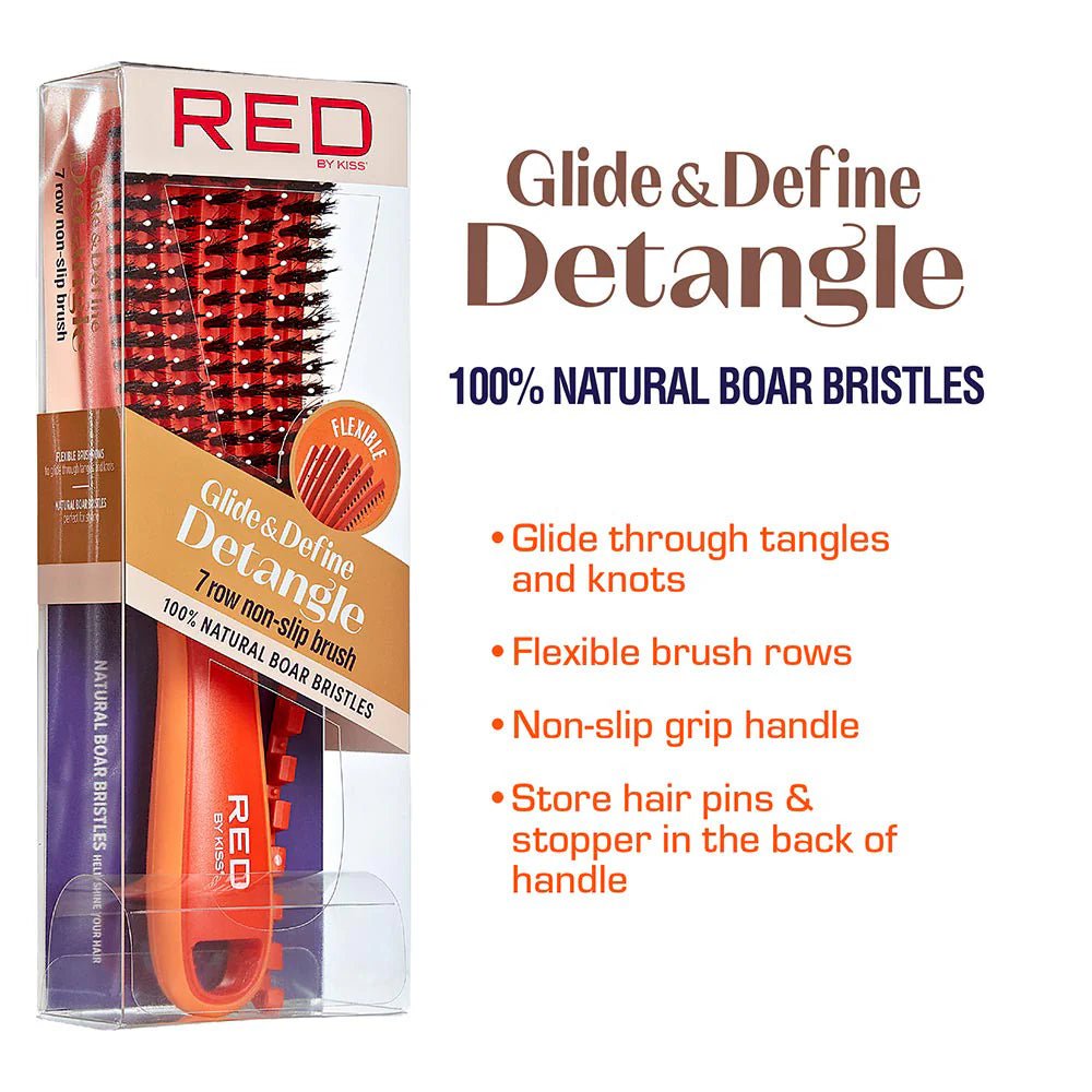 Red by Kiss Flexi Glide & Define Detangle Brush (7 Rows) HH55 – Flexible, Curl - Defining Detangler | Size: 7 - Row Styling Brush - Beauty Exchange Beauty Supply