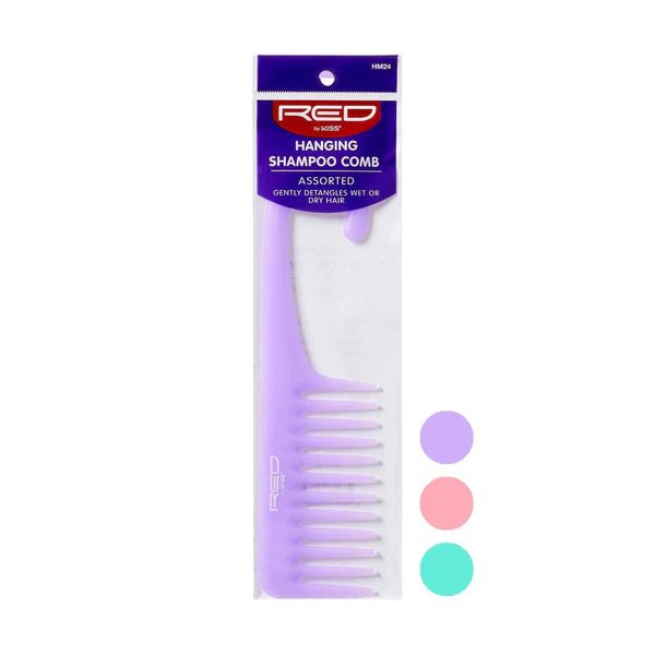 Red by Kiss Hanging Shampoo Comb – HM24 | Wide - Tooth Comb for Detangling in Shower with Built - In Hook - Beauty Exchange Beauty Supply