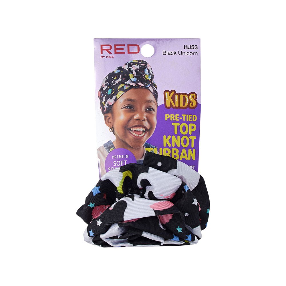 Red by Kiss Kids Pre - Tied Top Knot Turban – Stylish, Slip - On Headwrap for Kids | HJ51–HJ53 - Beauty Exchange Beauty Supply