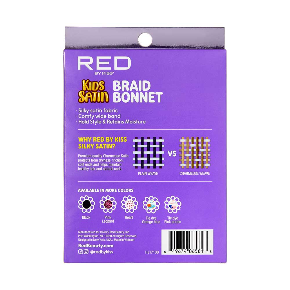 Red by Kiss Kids Satin Braid Bonnet โ Extra Roomy & Print - Perfect for Braids & Twists | HJ15โHJ18 - Beauty Exchange Beauty Supply