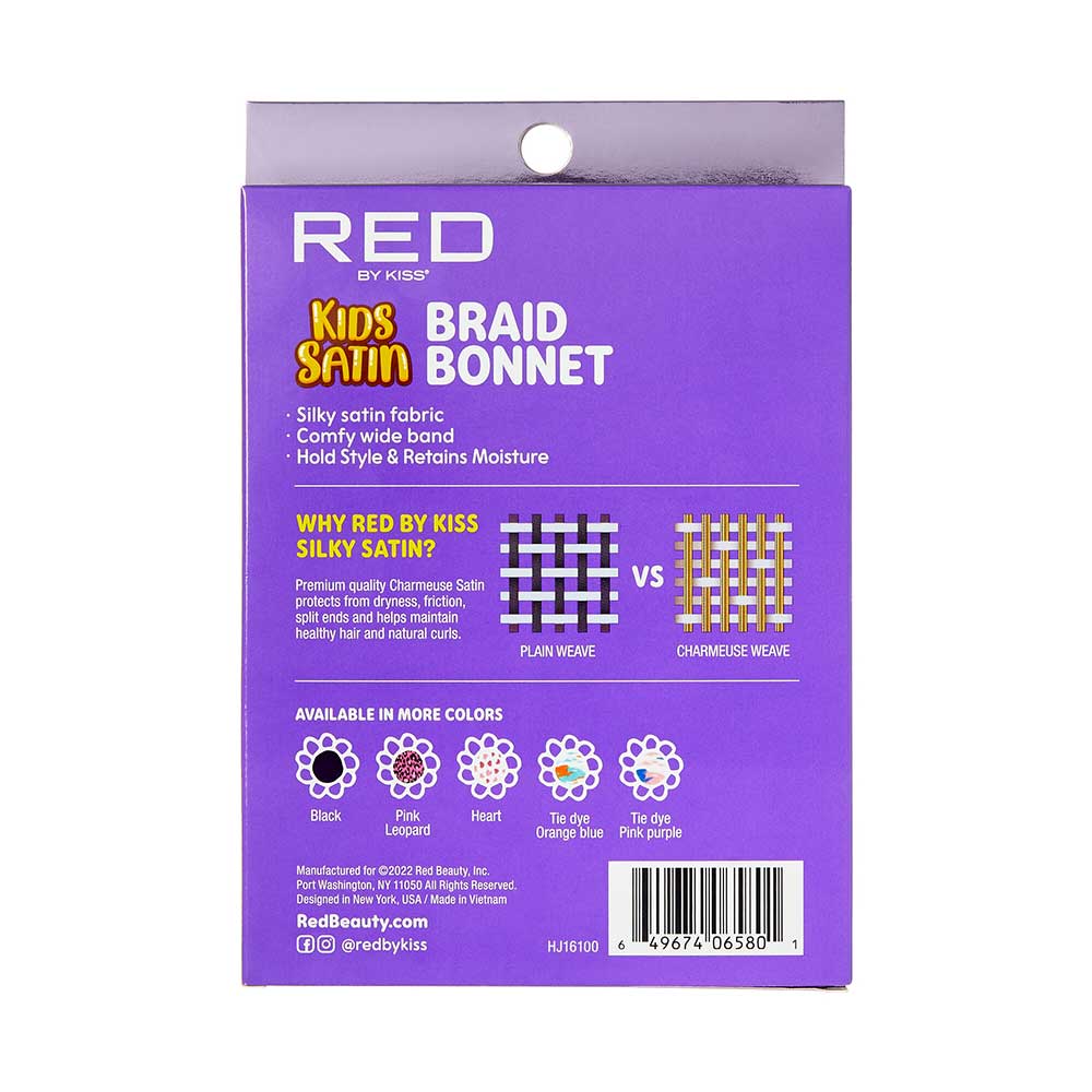 Red by Kiss Kids Satin Braid Bonnet โ Extra Roomy & Print - Perfect for Braids & Twists | HJ15โHJ18 - Beauty Exchange Beauty Supply