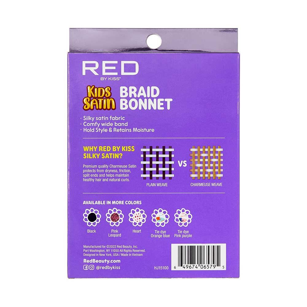 Red by Kiss Kids Satin Braid Bonnet โ Extra Roomy & Print - Perfect for Braids & Twists | HJ15โHJ18 - Beauty Exchange Beauty Supply