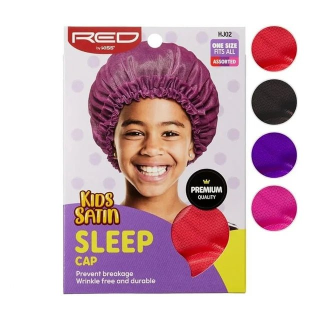 Red by Kiss Kids Satin Sleep Cap – Soft & Gentle Overnight Hair Protection for Kids | HJ01–HJ02 - Beauty Exchange Beauty Supply