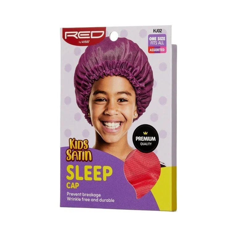 Red by Kiss Kids Satin Sleep Cap – Soft & Gentle Overnight Hair Protection for Kids | HJ01–HJ02 - Beauty Exchange Beauty Supply