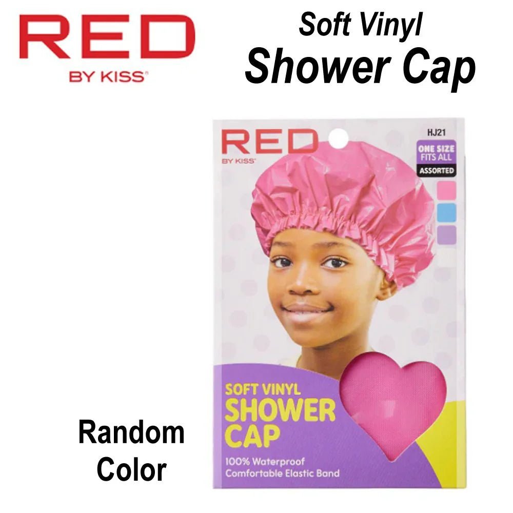 Red by Kiss Kids Soft Vinyl Shower Cap – Waterproof Hair Protection for Bath Time | HJ20 Black & Assorted - Beauty Exchange Beauty Supply