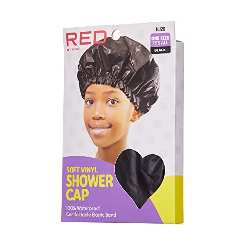 Red by Kiss Kids Soft Vinyl Shower Cap – Waterproof Hair Protection for Bath Time | HJ20 Black & Assorted - Beauty Exchange Beauty Supply