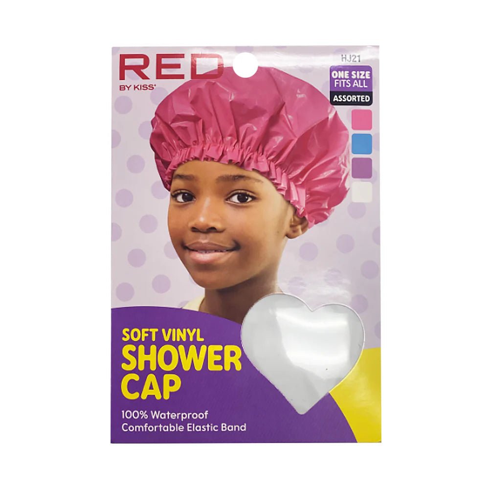Red by Kiss Kids Soft Vinyl Shower Cap – Waterproof Hair Protection for Bath Time | HJ20 Black & Assorted - Beauty Exchange Beauty Supply