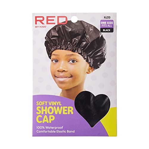 Red by Kiss Kids Soft Vinyl Shower Cap – Waterproof Hair Protection for Bath Time | HJ20 Black & Assorted - Beauty Exchange Beauty Supply
