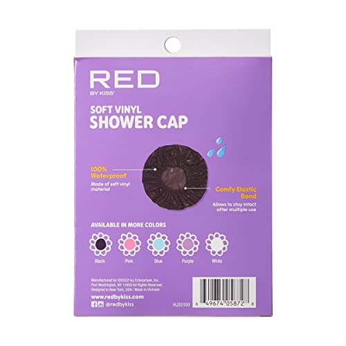 Red by Kiss Kids Soft Vinyl Shower Cap – Waterproof Hair Protection for Bath Time | HJ20 Black & Assorted - Beauty Exchange Beauty Supply