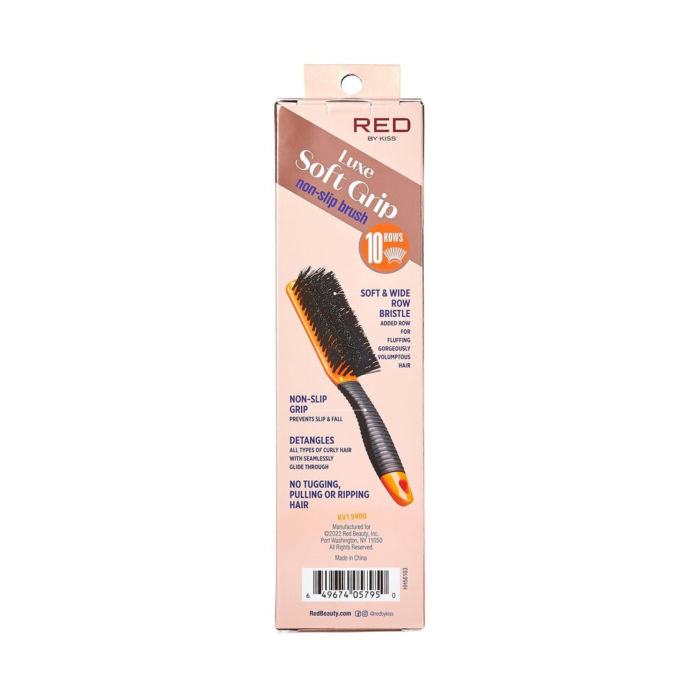 Red by Kiss Luxe Soft Grip Non - Slip Brush 10 Rows HH56 – Frizz - Free Detangling & Secure Styling | Size: 10 - Row Paddle - Beauty Exchange Beauty Supply
