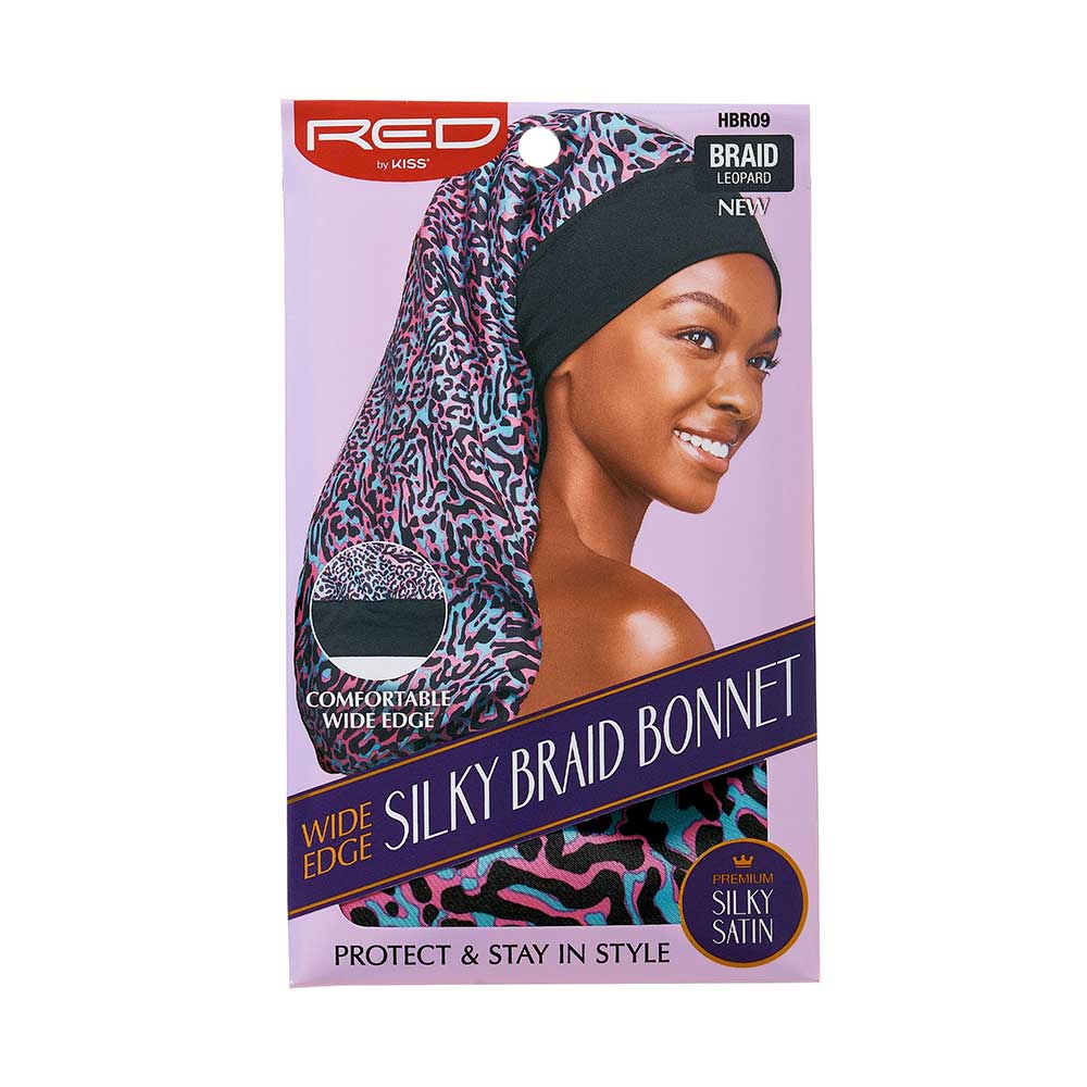 Red by Kiss Luxury Satin Wide Edge Braid Bonnet | Extra Room for Braids & Locs | Black, Assorted, Leopard, Luxury Print | One Size - Beauty Exchange Beauty Supply