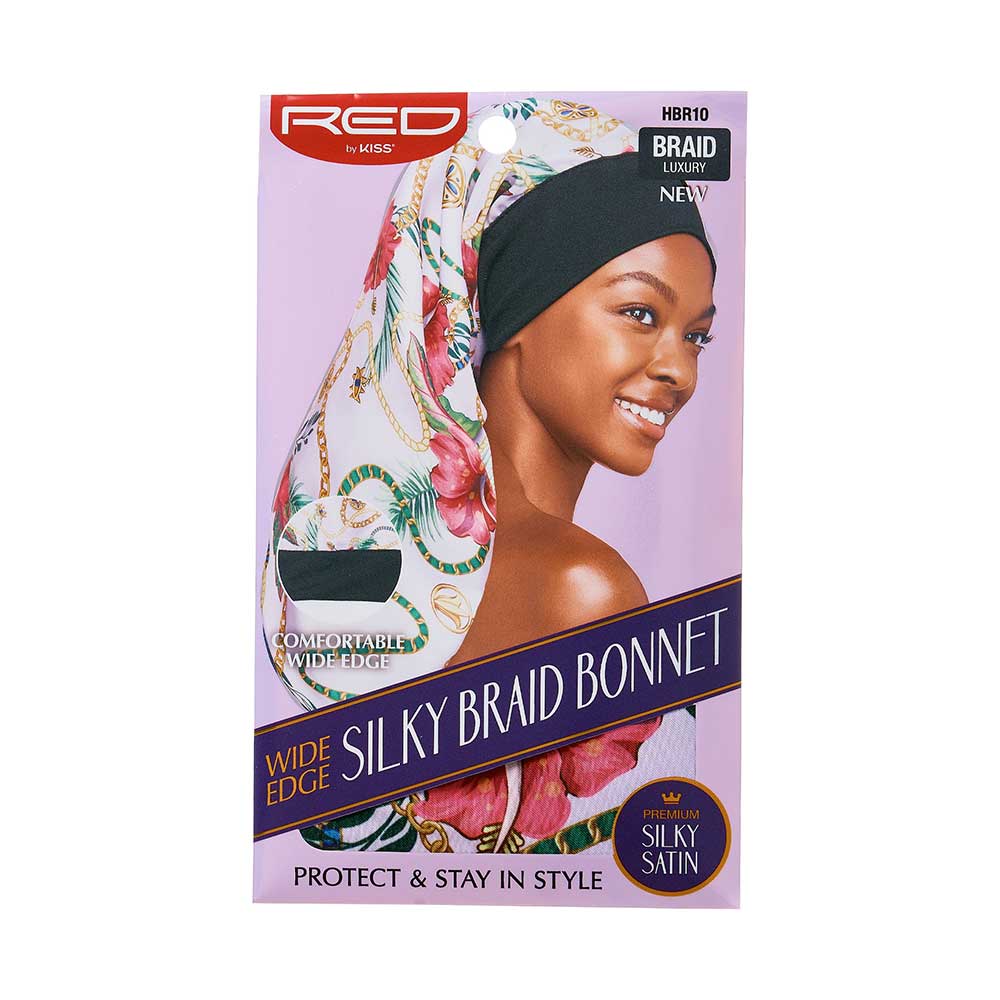 Red by Kiss Luxury Satin Wide Edge Braid Bonnet | Extra Room for Braids & Locs | Black, Assorted, Leopard, Luxury Print | One Size - Beauty Exchange Beauty Supply