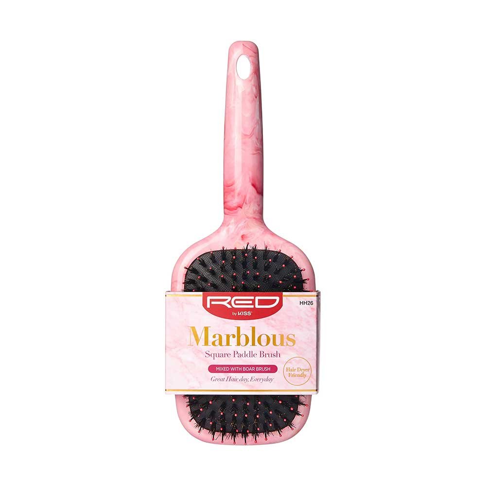 Red by Kiss Marblous Square Paddle Brush HH26 – Everyday Glide with Marble Shine | Size: Medium Square Paddle - Beauty Exchange Beauty Supply
