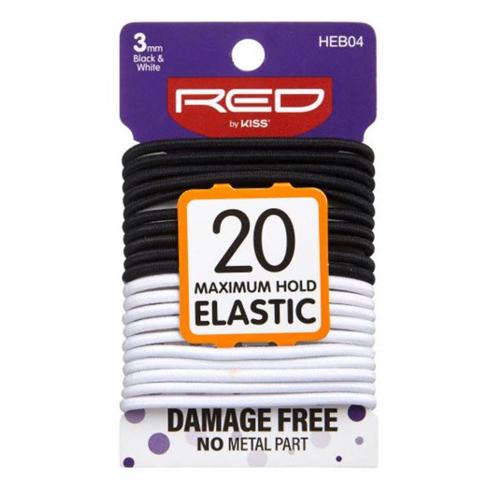 Red by Kiss Maximum Hold Elastic Hair Bands – 3mm Strong Hold, 20 Count (Black / Black & White) - Beauty Exchange Beauty Supply