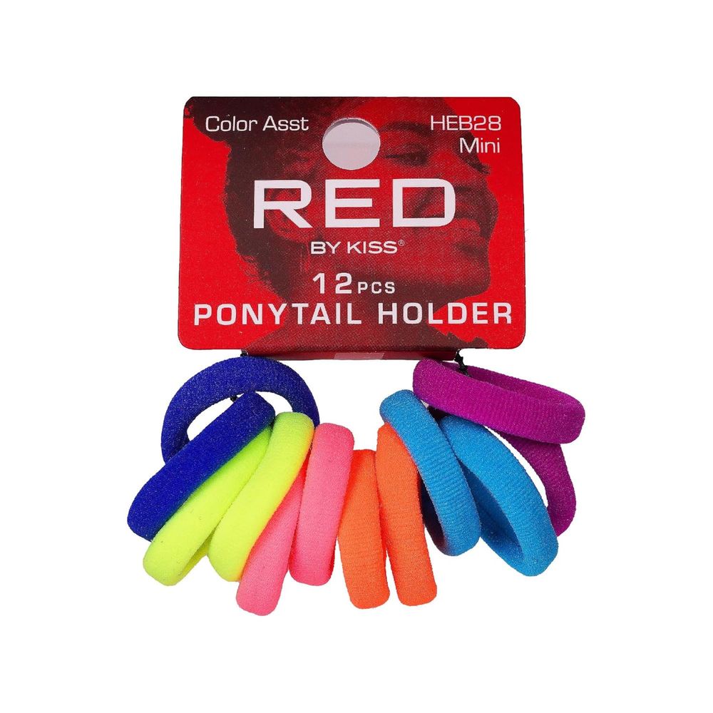 Red by Kiss Mini Ponytail Holders – No Damage, Maximum Hold, 12 Count (Black / Assorted Colors) - Beauty Exchange Beauty Supply