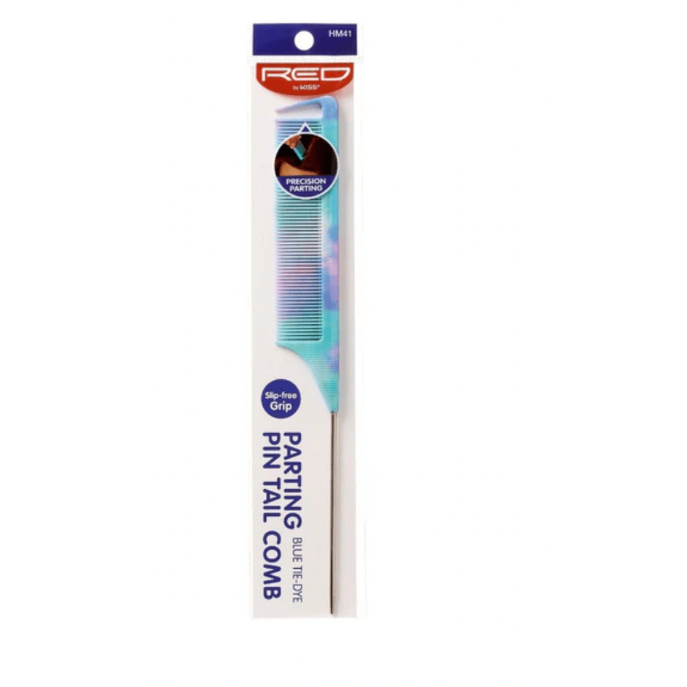 Red by Kiss Parting Pin Tail Comb – Blue Tie Dye – HM41 | Precision Comb with Steel Tail for Clean Parts & Cool, Creative Styling - Beauty Exchange Beauty Supply