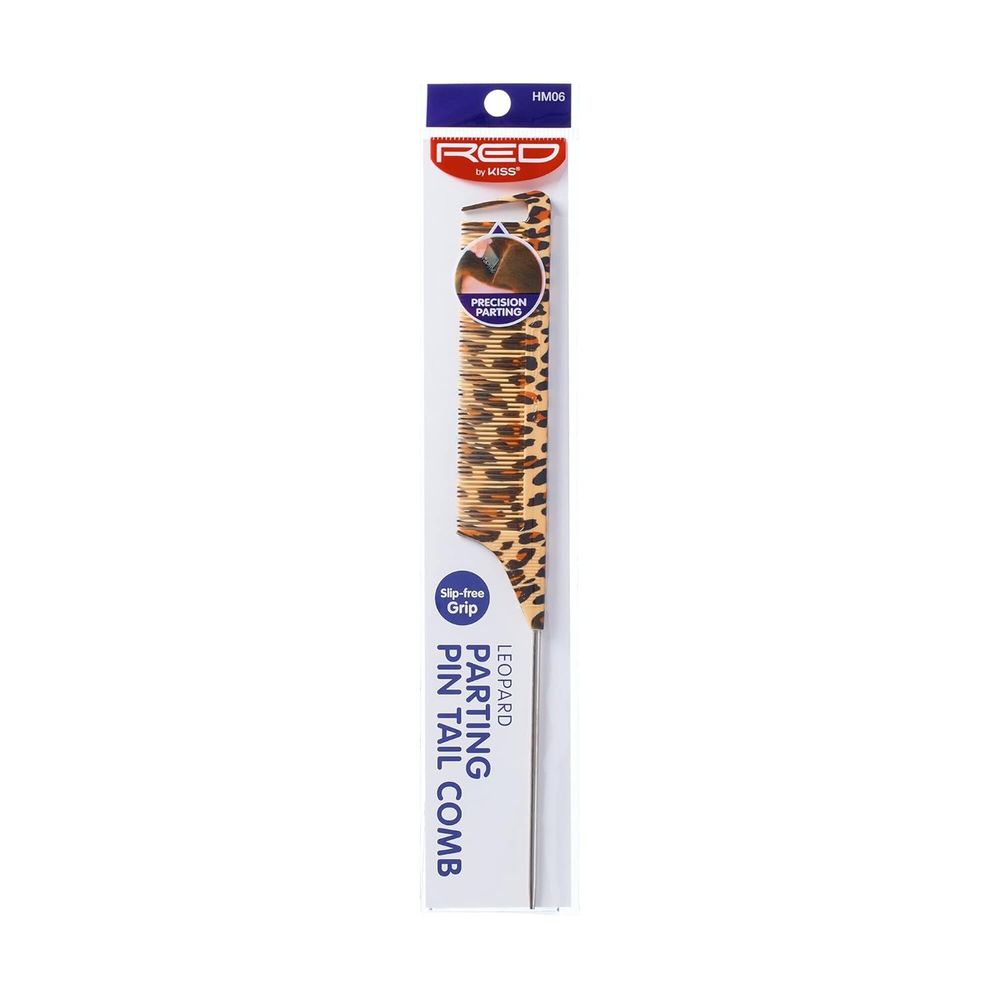 Red by Kiss Parting Pin Tail Comb – Leopard Print – HM06 | Fine Tooth, Metal Tail for Clean Sections & Bold Style - Beauty Exchange Beauty Supply