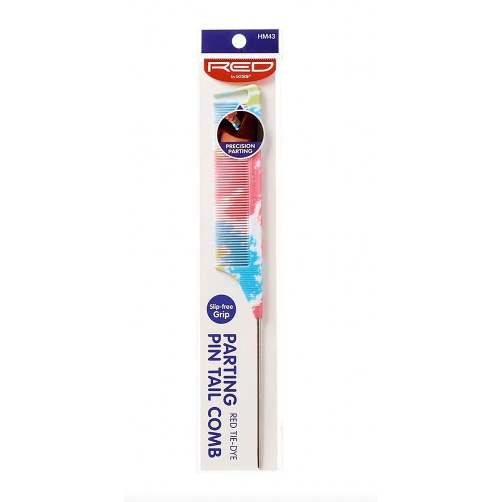 Red by Kiss Parting Pin Tail Comb – Red Tie Dye – HM43 | Fine - Tooth Precision Comb with Steel Tail for Clean Sections & Vibrant Style - Beauty Exchange Beauty Supply