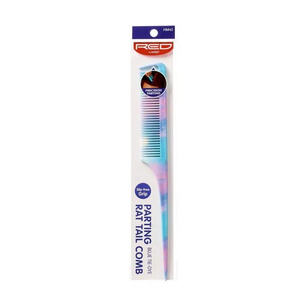 Red by Kiss Parting Rat Tail Comb – Blue Tie Dye – HM42 | Precision Steel Tail Comb for Clean Sections, Braids & Stylish Detailing - Beauty Exchange Beauty Supply