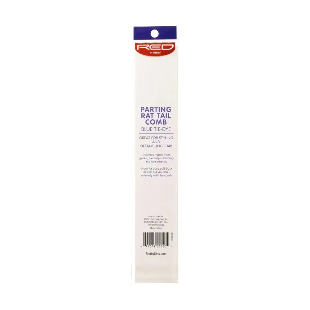 Red by Kiss Parting Rat Tail Comb – Blue Tie Dye – HM42 | Precision Steel Tail Comb for Clean Sections, Braids & Stylish Detailing - Beauty Exchange Beauty Supply