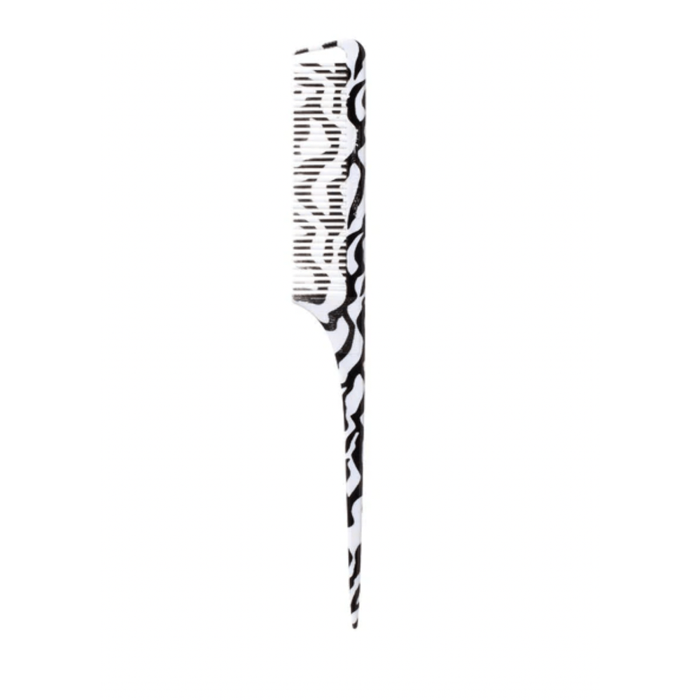 Red by Kiss Parting Rat Tail Comb โ Zebra Print โ HM46 | Precision Steel Tail Comb for Sharp Parting & Bold Styling - Beauty Exchange Beauty Supply