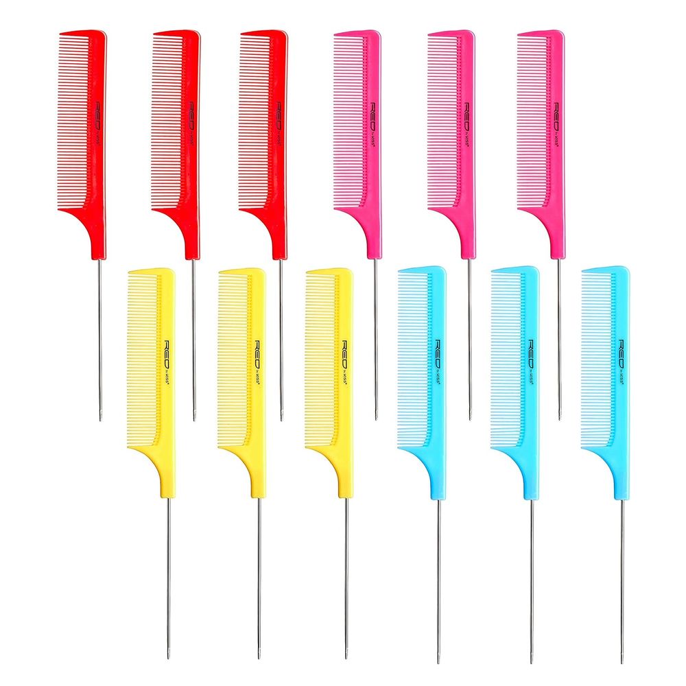 Red by Kiss Pin Tail Comb Set – Assorted Colors, Heat - Resistant & Anti - Static | 12 pcs | HM96J | For Styling, Parting & Color Work - Beauty Exchange Beauty Supply