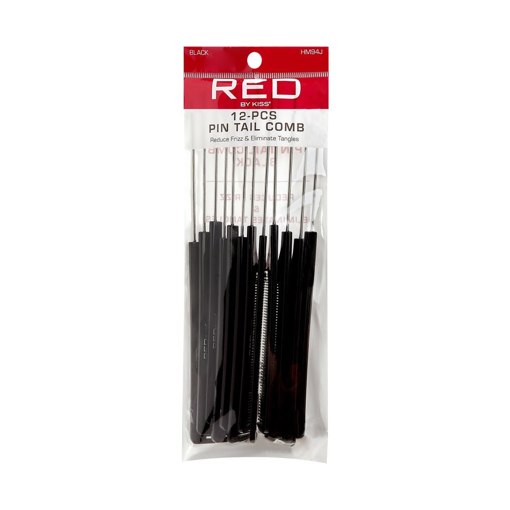 Red by Kiss Pin Tail Comb Set – Black, Heat - Resistant, Anti - Static & Sleek Finish | 12 pcs | HM94J | Professional Styling Tool - Beauty Exchange Beauty Supply