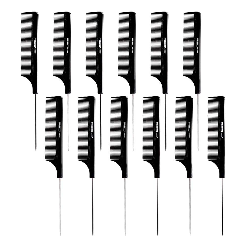 Red by Kiss Pin Tail Comb Set – Black, Heat - Resistant, Anti - Static & Sleek Finish | 12 pcs | HM94J | Professional Styling Tool - Beauty Exchange Beauty Supply