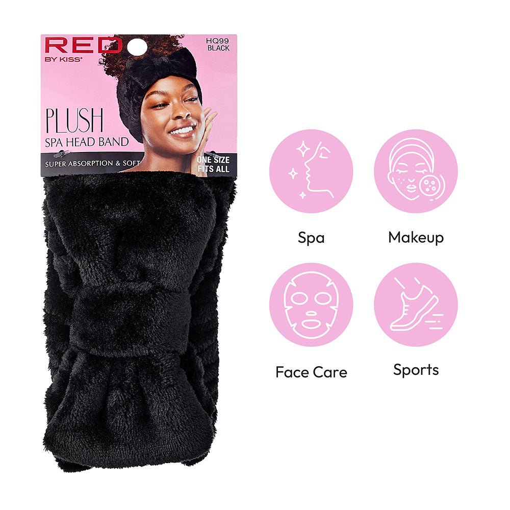 Red by Kiss Plush Spa Head Band | Soft, Stretchy & Stylish for Makeup & Skincare Routines | Black, White, Leopard, Ombre, Pink Leopard - Beauty Exchange Beauty Supply