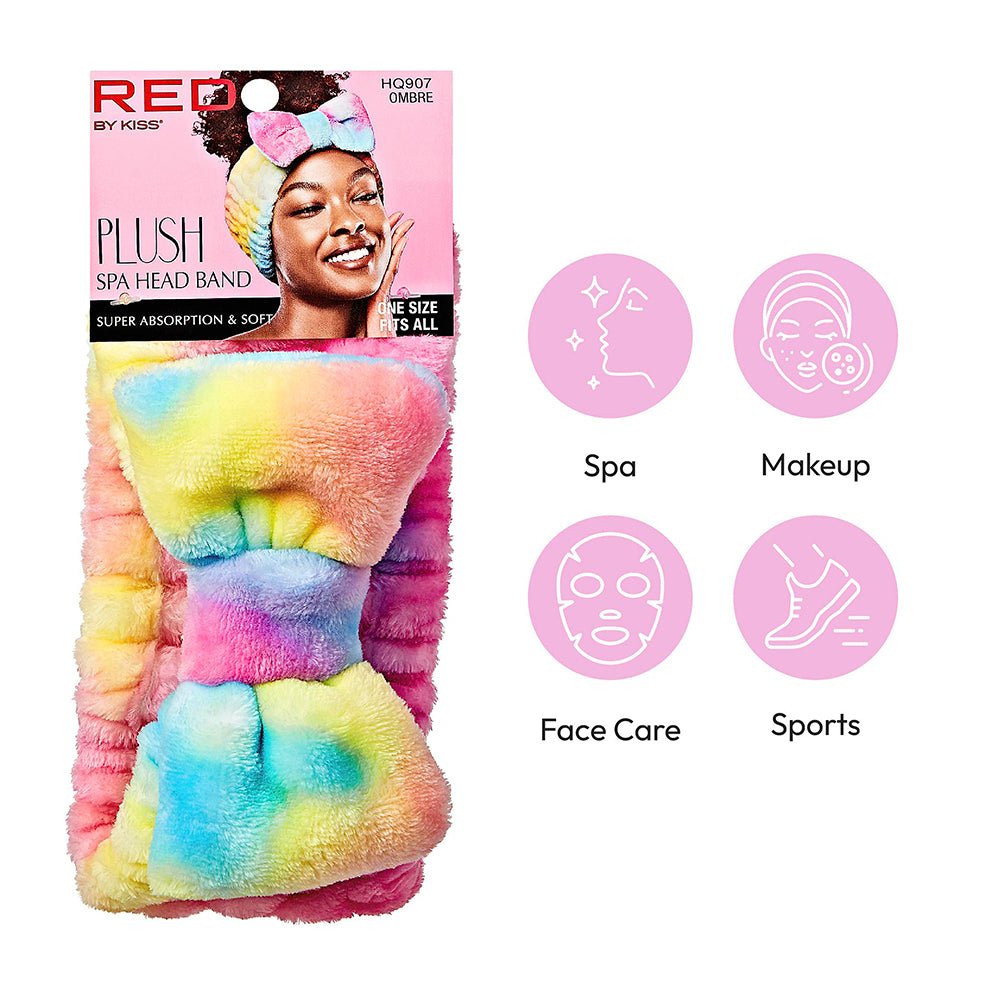 Red by Kiss Plush Spa Head Band | Soft, Stretchy & Stylish for Makeup & Skincare Routines | Black, White, Leopard, Ombre, Pink Leopard - Beauty Exchange Beauty Supply