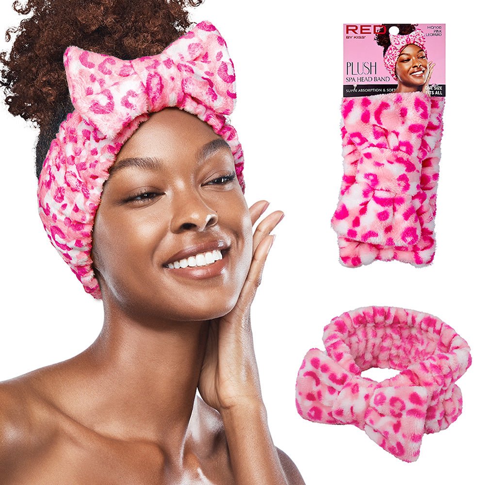 Red by Kiss Plush Spa Head Band | Soft, Stretchy & Stylish for Makeup & Skincare Routines | Black, White, Leopard, Ombre, Pink Leopard - Beauty Exchange Beauty Supply