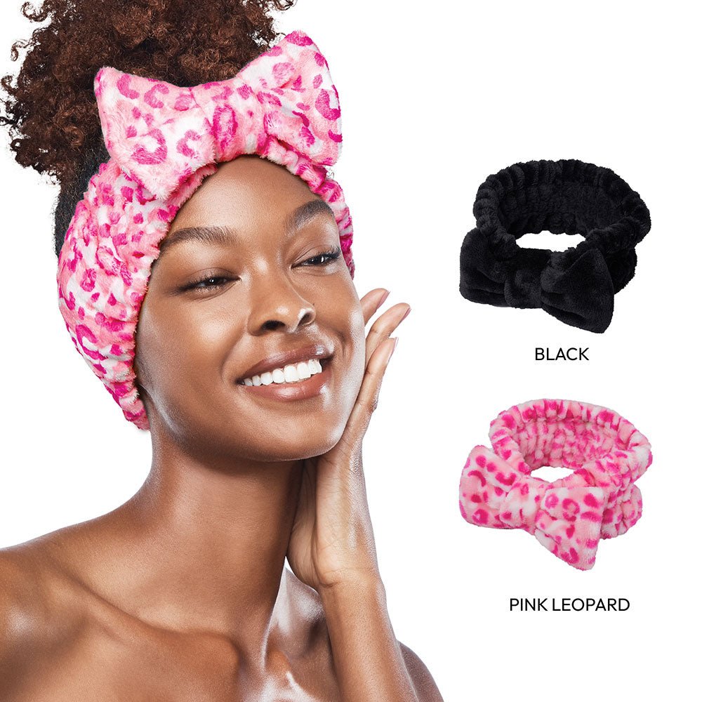 Red by Kiss Plush Spa Head Band | Soft, Stretchy & Stylish for Makeup & Skincare Routines | Black, White, Leopard, Ombre, Pink Leopard - Beauty Exchange Beauty Supply