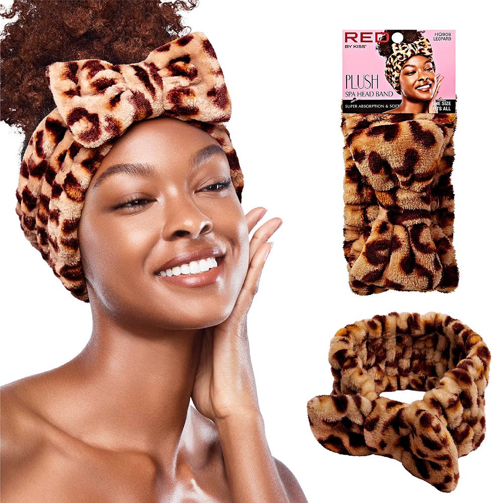 Red by Kiss Plush Spa Head Band | Soft, Stretchy & Stylish for Makeup & Skincare Routines | Black, White, Leopard, Ombre, Pink Leopard - Beauty Exchange Beauty Supply