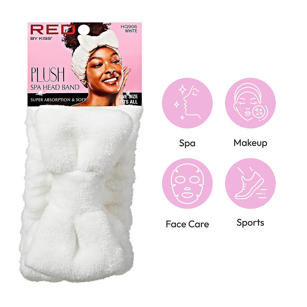 Red by Kiss Plush Spa Head Band | Soft, Stretchy & Stylish for Makeup & Skincare Routines | Black, White, Leopard, Ombre, Pink Leopard - Beauty Exchange Beauty Supply