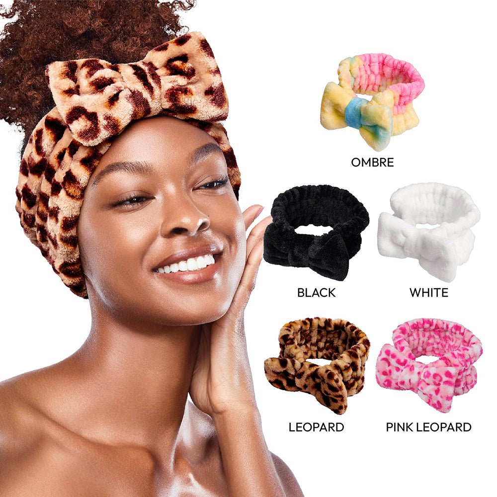 Red by Kiss Plush Spa Head Band | Soft, Stretchy & Stylish for Makeup & Skincare Routines | Black, White, Leopard, Ombre, Pink Leopard - Beauty Exchange Beauty Supply