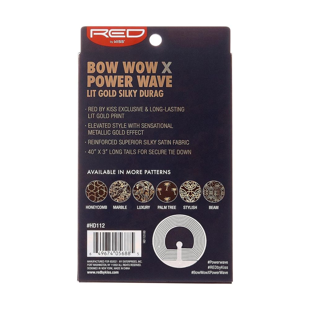 Red by Kiss Premium Bow Wow X Power Wave Lit Gold Silky Durag โ Luxe Shine, Gold - Infused Prints, and Elite Hold | HD111โHD116 - Beauty Exchange Beauty Supply