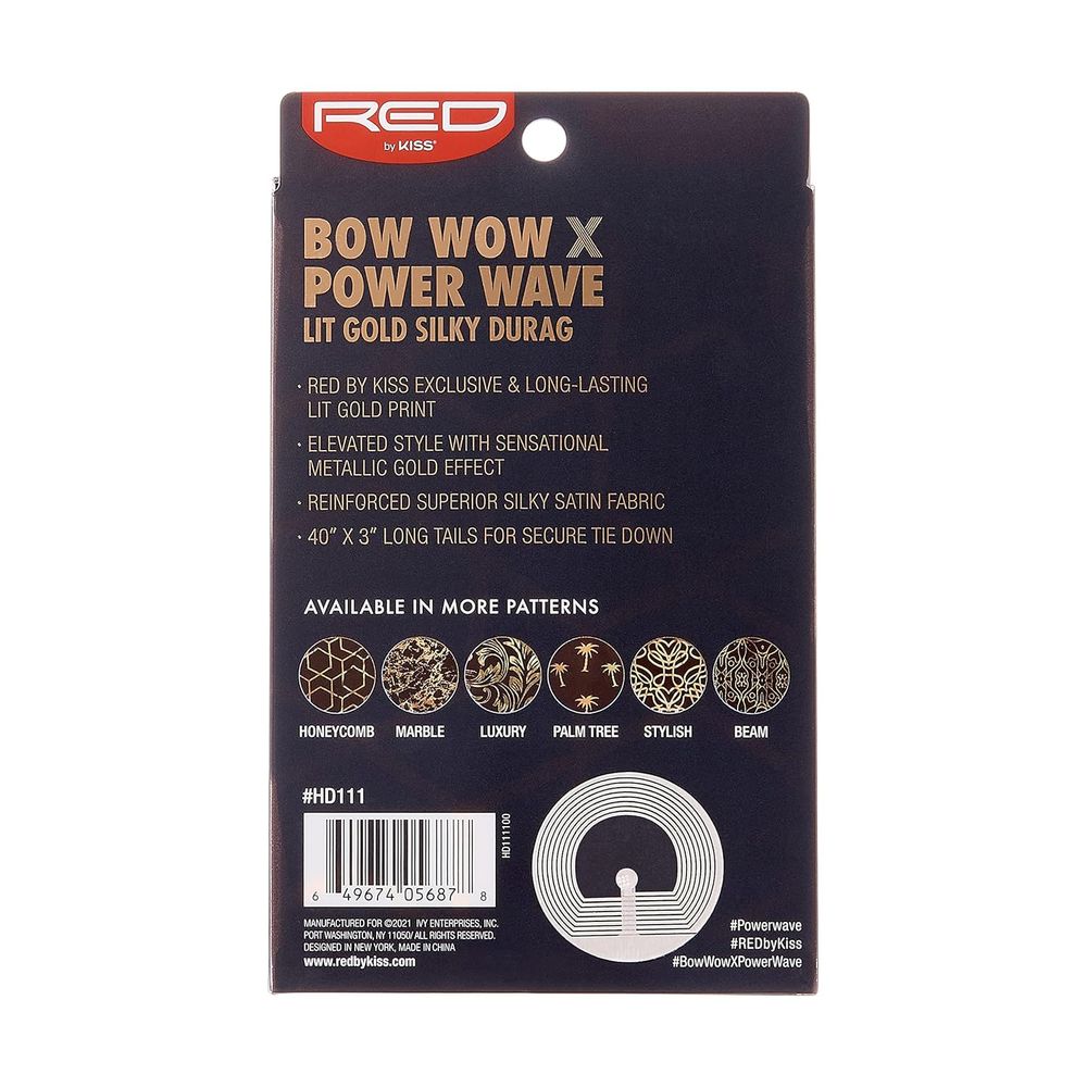 Red by Kiss Premium Bow Wow X Power Wave Lit Gold Silky Durag โ Luxe Shine, Gold - Infused Prints, and Elite Hold | HD111โHD116 - Beauty Exchange Beauty Supply
