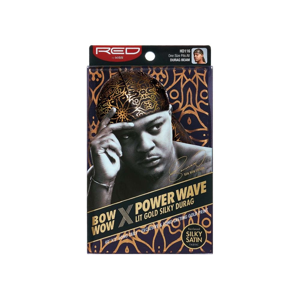 Red by Kiss Premium Bow Wow X Power Wave Lit Gold Silky Durag โ Luxe Shine, Gold - Infused Prints, and Elite Hold | HD111โHD116 - Beauty Exchange Beauty Supply