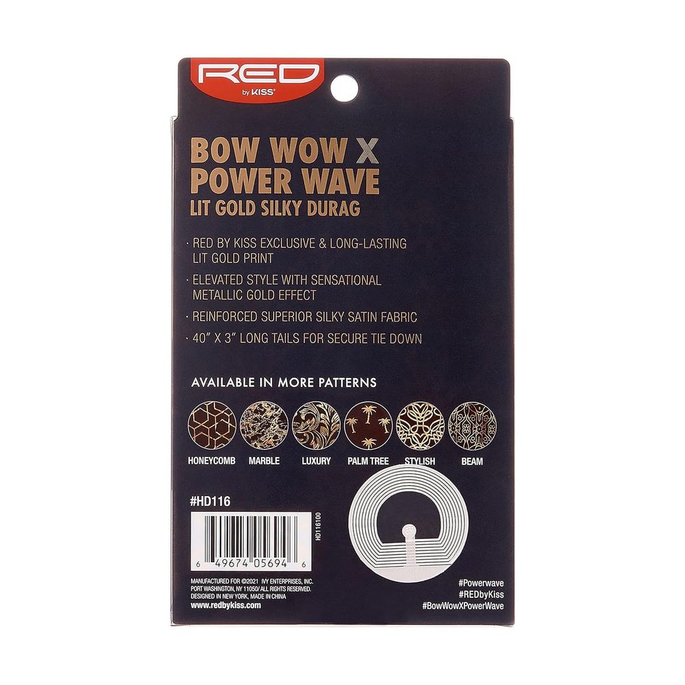 Red by Kiss Premium Bow Wow X Power Wave Lit Gold Silky Durag โ Luxe Shine, Gold - Infused Prints, and Elite Hold | HD111โHD116 - Beauty Exchange Beauty Supply