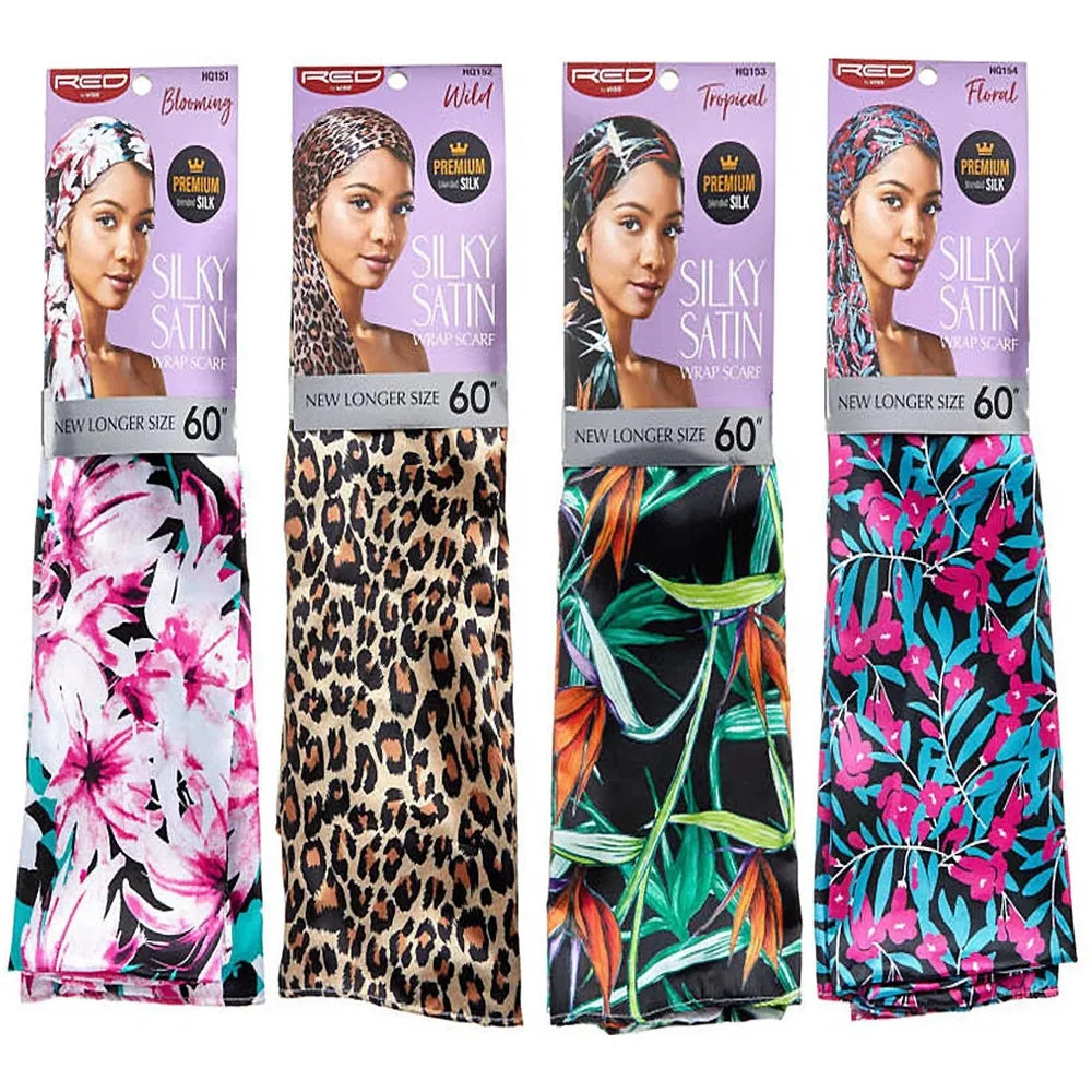 Red by Kiss Premium Charmeuse Silky Satin Scarf โ Ultra - Smooth, Print - Packed, Frizz - Free Wrap | Blooming, Leopard, Tropical, White (HQ151โHQ155) - Beauty Exchange Beauty Supply