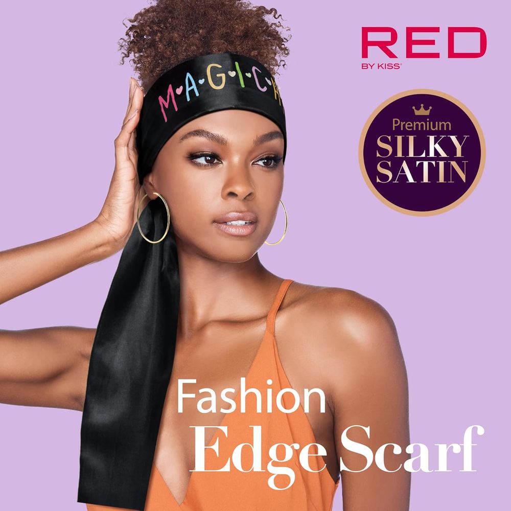 Red by Kiss Premium Silky Satin Fashion Edge Scarf – Smooth, Stylish & Mood - Matching | 60"x4" | Beauty, Glam, Super Girl & More (HQ176–HQ180) - Beauty Exchange Beauty Supply