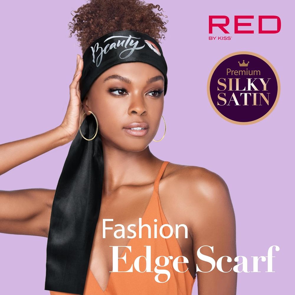 Red by Kiss Premium Silky Satin Fashion Edge Scarf – Smooth, Stylish & Mood - Matching | 60"x4" | Beauty, Glam, Super Girl & More (HQ176–HQ180) - Beauty Exchange Beauty Supply