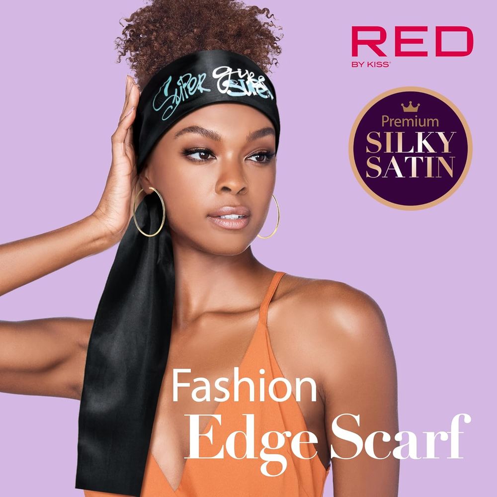 Red by Kiss Premium Silky Satin Fashion Edge Scarf – Smooth, Stylish & Mood - Matching | 60"x4" | Beauty, Glam, Super Girl & More (HQ176–HQ180) - Beauty Exchange Beauty Supply