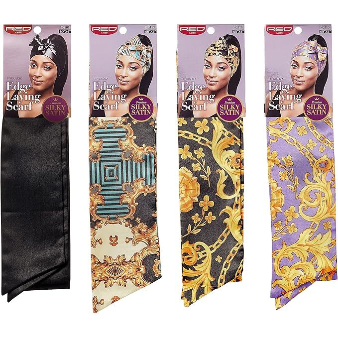 Red by Kiss Premium Silky Satin Scarf – Edge - Laying, Frizz - Free & Fashion - Ready | 60"x4" | Beige, Gold & Luxe Prints (HQ111–HQ115) - Beauty Exchange Beauty Supply