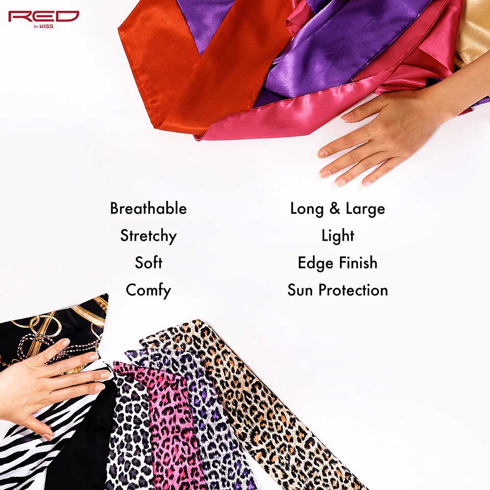 Red by Kiss Premium Soft Satin Wrap Scarf – Extra Coverage, Stylish Prints & Moisture Retention | 60"x16" | Pink Leopard, Tie Dye, Aztec & More (HQ121–HQ125) - Beauty Exchange Beauty Supply